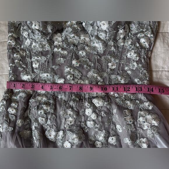 Blondie Nites Silver Beaded Floral Sheer Bustier Strapless Tulle Gown Fairy - 9 - Picture 9 of 12